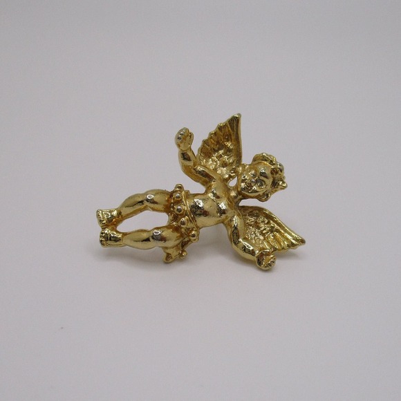 Vintage Kirks Folly Goldtone Tiny Angle Cherub Baby Wings Push Pin - Picture 3 of 4